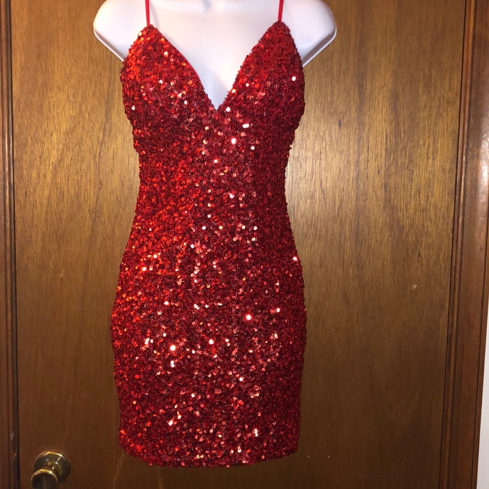 Red mini sequin dress